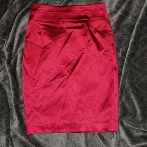 Red satin Bebe pencil skirt